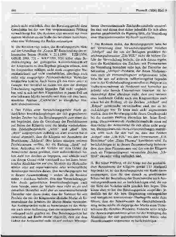 Vorschauseite 6: Warenähnlichkeit, wenn die ältere Marke lediglich für einen Teil der Waren, für die sie eingetragen ist, benutzt wird (Ichthyol II)