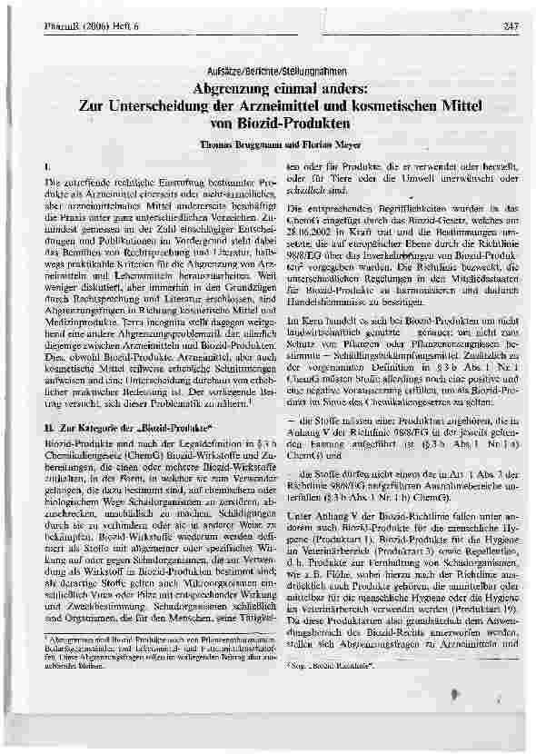 Vorschauseite 1: Abgrenzung einmal anders:Zur Unterscheidung der Arzneimittel und kosmetischen Mittelvon Biozid-Produkten