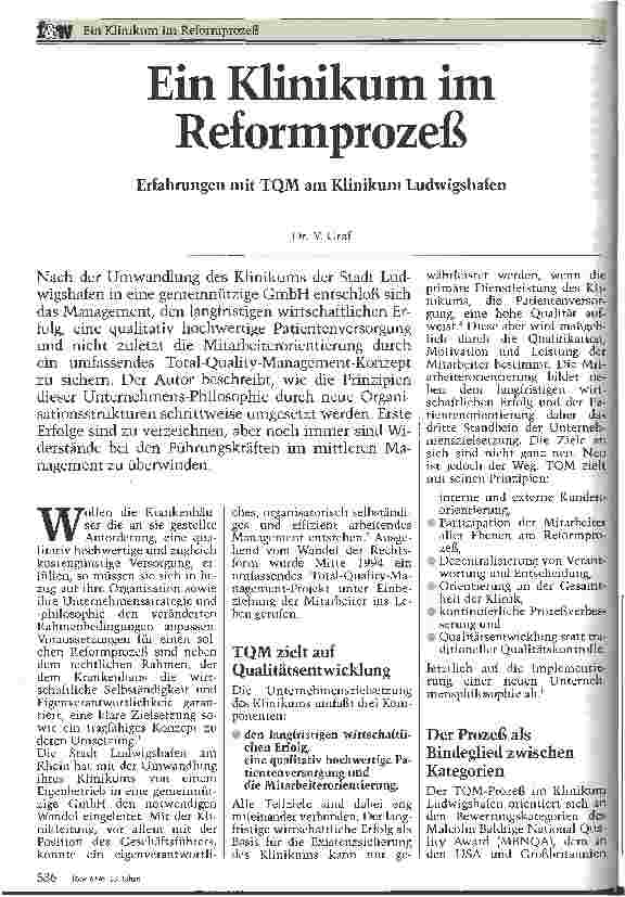 Vorschauseite 1: Ein Klinikum im Reformprozeß Erfahrungen mit TQM am Klinikum Ludwigshafen