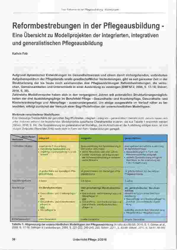 Vorschauseite 1: Reformbestrebungen in der Pflegeausbildung