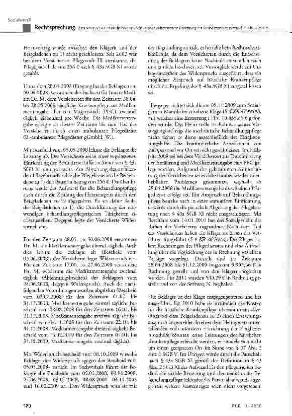 Vorschauseite 2: Zum Anspruch auf häusliche Krankenpflege in einer vollstationären Einrichtung der Behindertenhilfe gemä|i § 71 Abs. 4 SGB XI