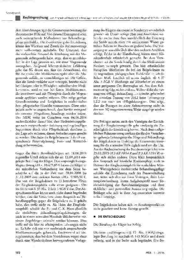 Vorschauseite 4: Zum Anspruch auf häusliche Krankenpflege in einer vollstationären Einrichtung der Behindertenhilfe gemä|i § 71 Abs. 4 SGB XI