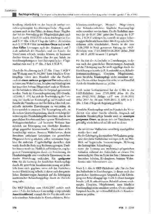 Vorschauseite 6: Zum Anspruch auf häusliche Krankenpflege in einer vollstationären Einrichtung der Behindertenhilfe gemä|i § 71 Abs. 4 SGB XI
