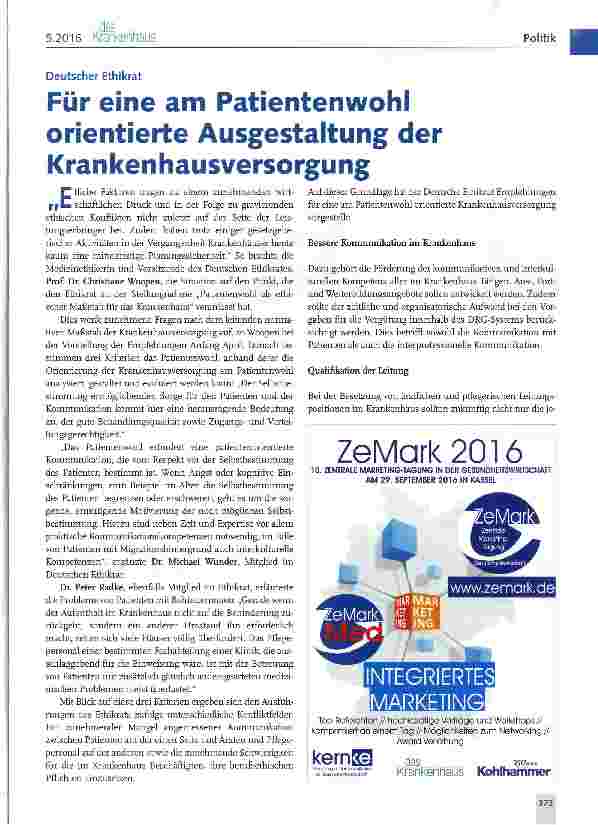 Vorschauseite 1: Für eine am Patientenwohl orientierte Ausgestaltung der Krankenhausversorgung