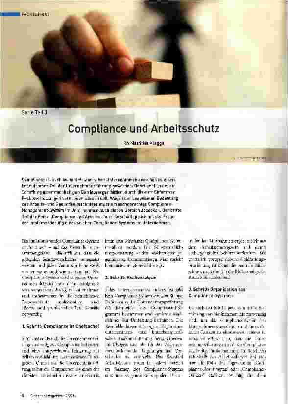 Vorschauseite 1: Serie Teil 3 Compliance und Arbeitsschutz