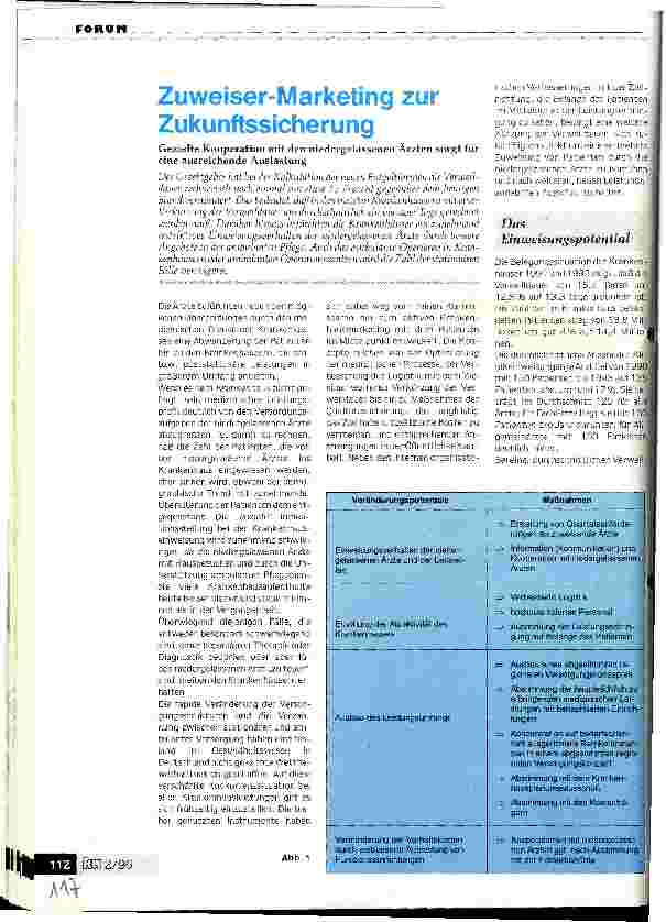 Vorschauseite 1: Zuweiser-Marketing zur Zukunftssicherung Gezielte Kooperation mit den niedergelassenen Ärzten sorgt für eine ausreichende Auslastung