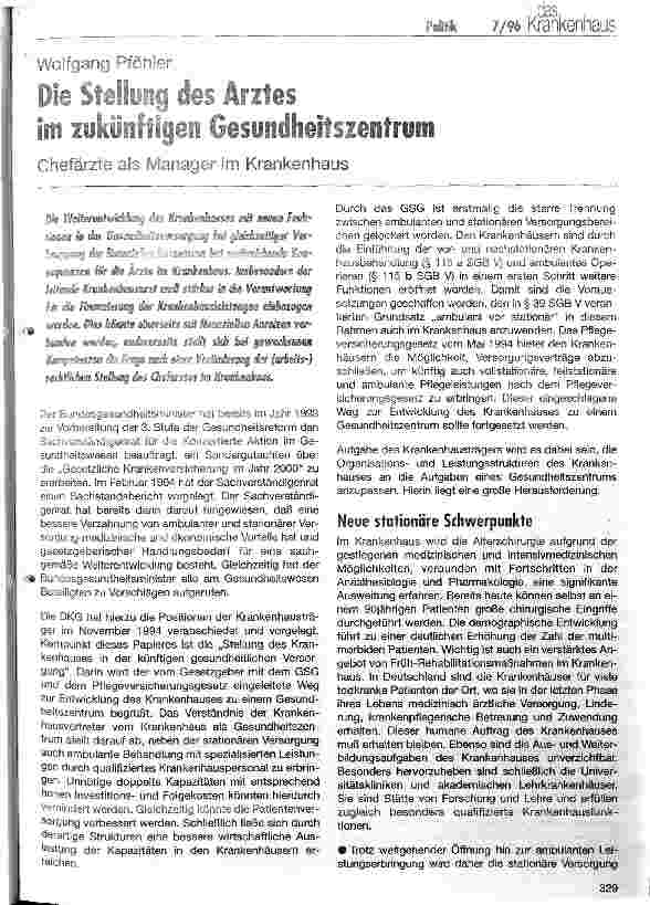 Vorschauseite 1: Die Stellung des Arztes im zukünftigen Gesundheitszentrum