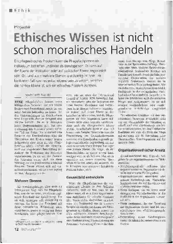 Vorschauseite 1: Ethisches Wissen ist nicht schon moralisches Handeln