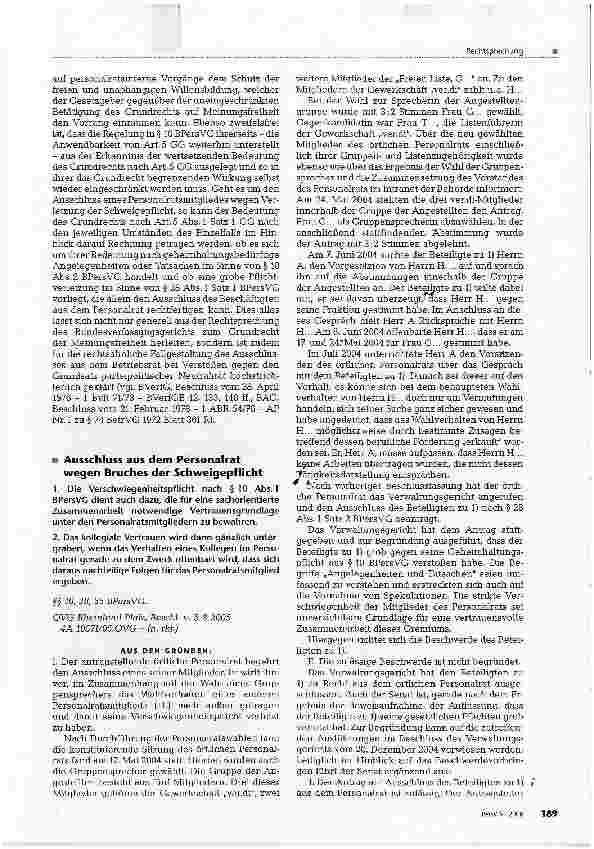 Vorschauseite 4: Ausschluss eines Personalratsmitgliedes auf Antrag des Personalrats