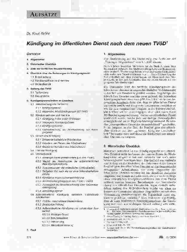 Vorschauseite 1: Kündigung im öffentlichen Dienst nach dem neuen TVöD