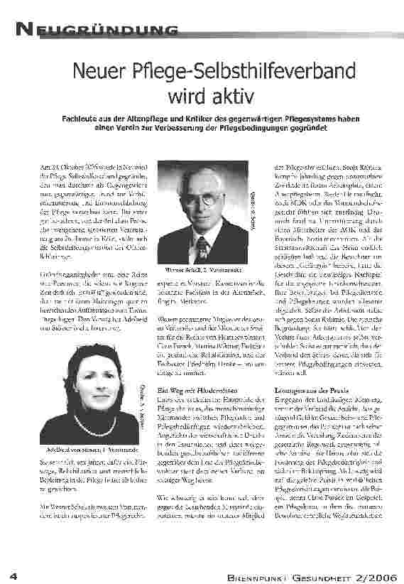 Vorschauseite 1: Neuer Pflege-Selbsthilfeverband wird aktiv