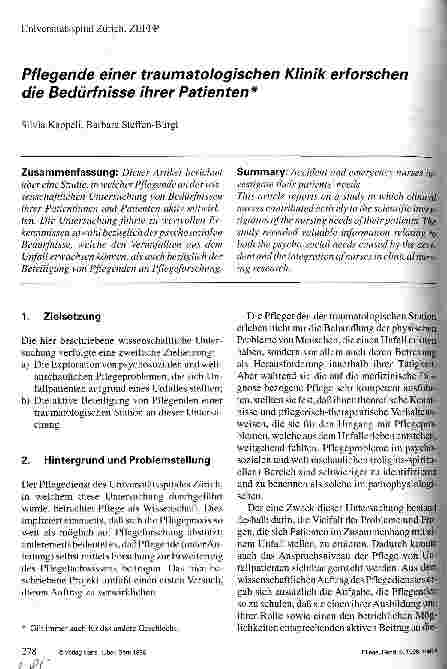 Vorschauseite 1: Pflegende einer traumatologischen Klinik erforschen die Bedürfnisse ihrer Patienten