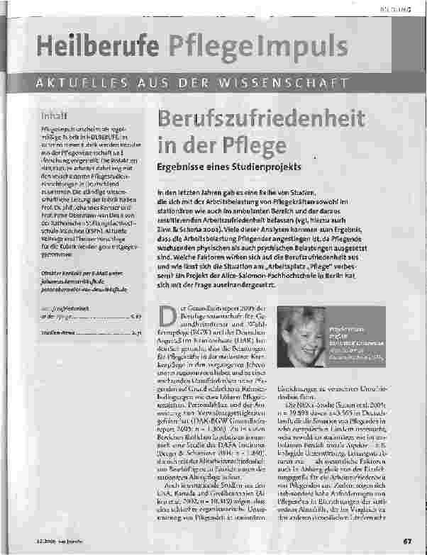 Vorschauseite 1: Berufszufriedenheit in der Pflege