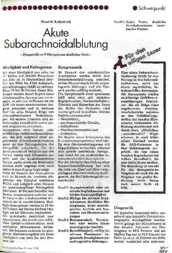 Vorschauseite 1: Akute Subarachnoidalblutung Diagnostik und Therapie aus ärztlicher Sicht