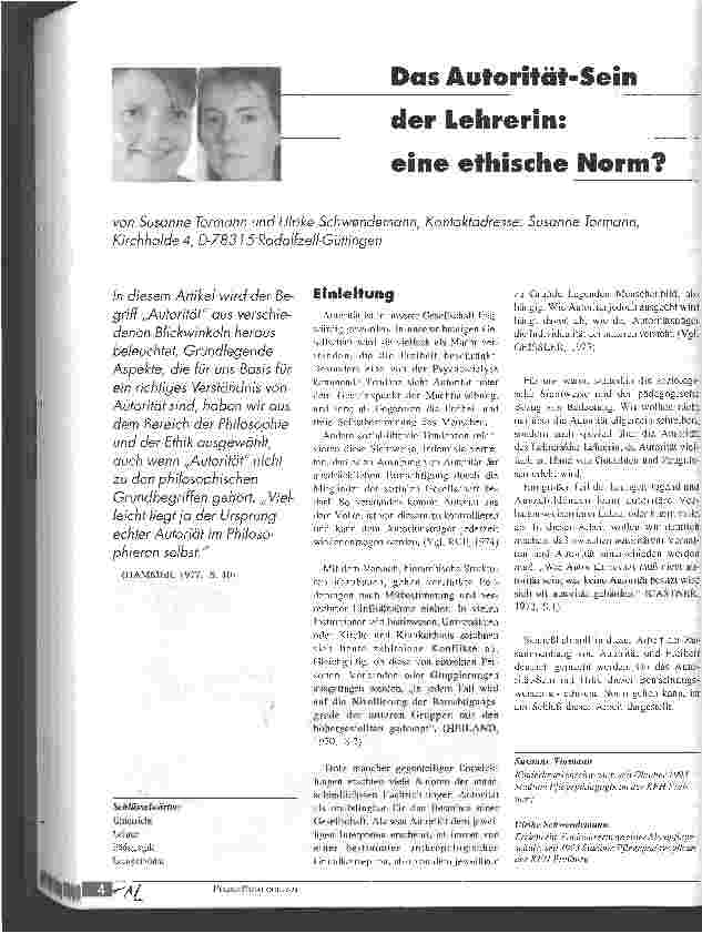 Vorschauseite 1: Das Autorität-Sein der Lehrerin: eine ethische Norm?