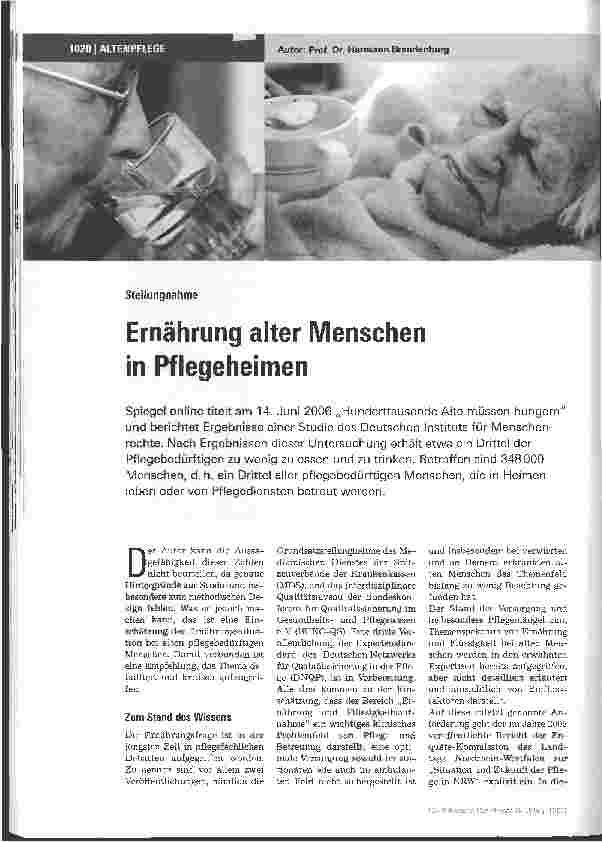 Vorschauseite 1: Stellungnahme - Ernährung alter Menschen in Pflegeheimen