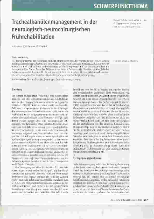 Vorschauseite 1: Trachealkanülenmanagement in der neurologisch-neurochlrurgischen Frührehabilitation
