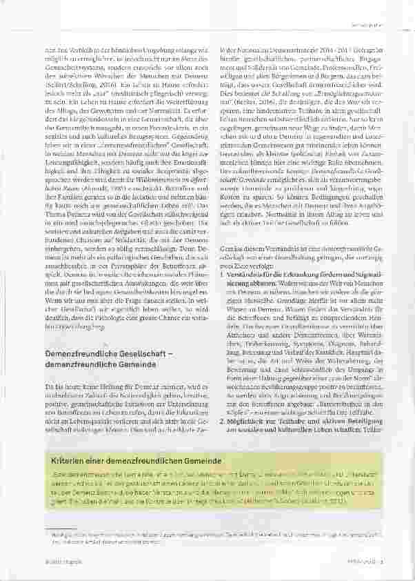 Vorschauseite 2: Demenzfreundliche Gemeinde ein Wertewandel