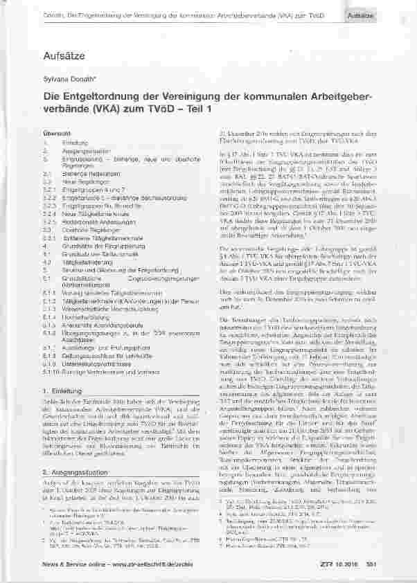 Vorschauseite 1: Die Entgeltordnung der Vereinigung der kommunalen Arbeitgeberverbände (VKA) zum TVÖD Teil 1