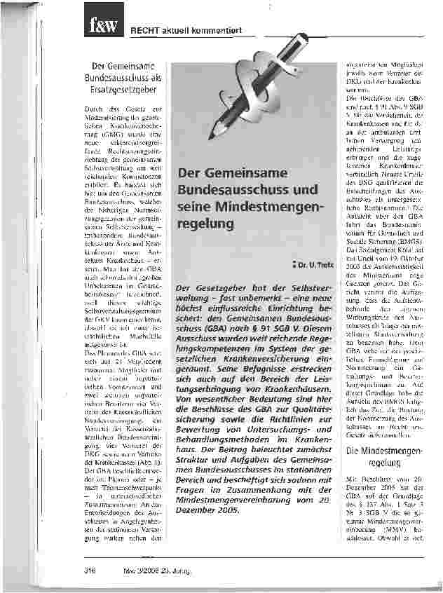 Vorschauseite 1: Der Gemeinsame Bundesausschuss und seine Mindestmengenregelung