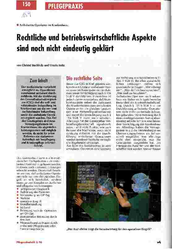 Vorschauseite 1: Rechtliche und betriebswirtschaftliche Aspekte sind noch nicht eindeutig geklärt Ambulantes Operiern im Krankenhaus