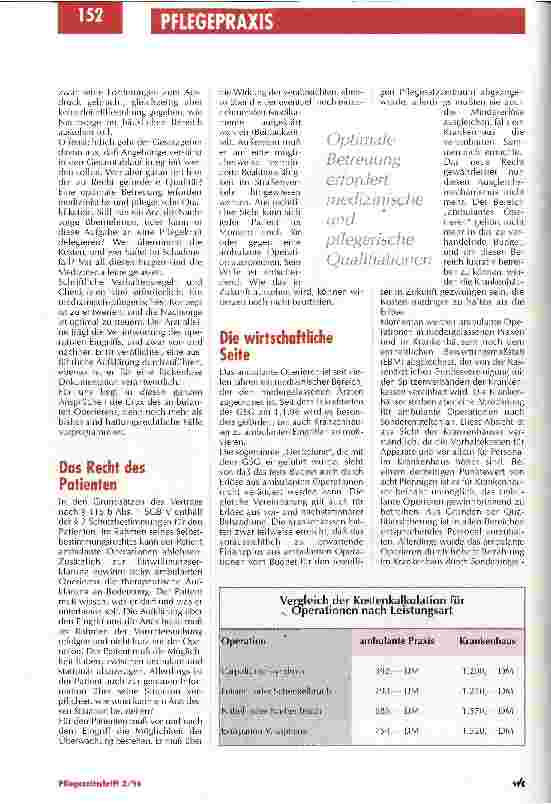 Vorschauseite 3: Rechtliche und betriebswirtschaftliche Aspekte sind noch nicht eindeutig geklärt Ambulantes Operiern im Krankenhaus