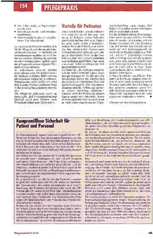Vorschauseite 5: Rechtliche und betriebswirtschaftliche Aspekte sind noch nicht eindeutig geklärt Ambulantes Operiern im Krankenhaus