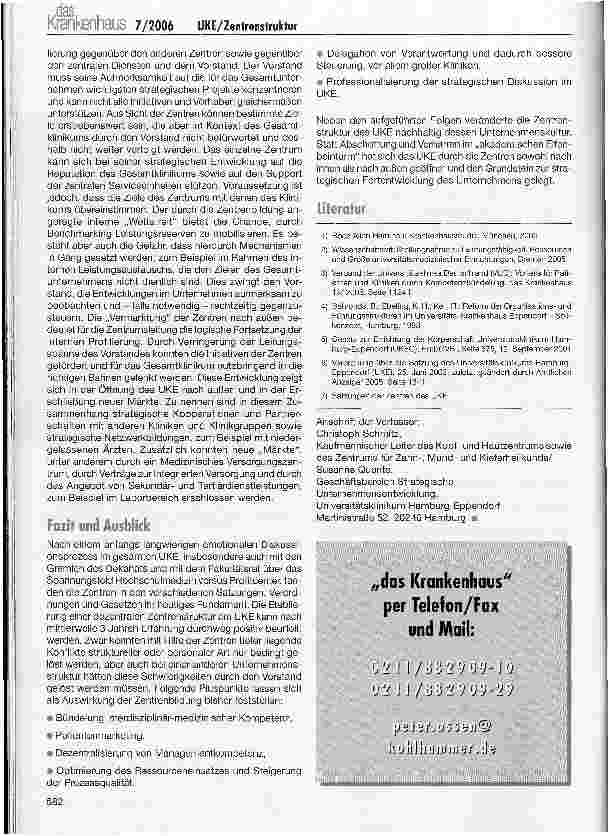 Vorschauseite 4: Auswirkungen der Zentrenstruktur auf die strategische Entwicklung des UKE