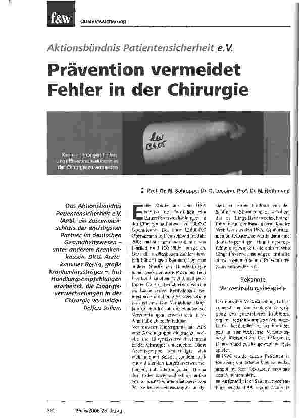 Vorschauseite 1: Prävention vermeidet Fehler in der Chirurgie