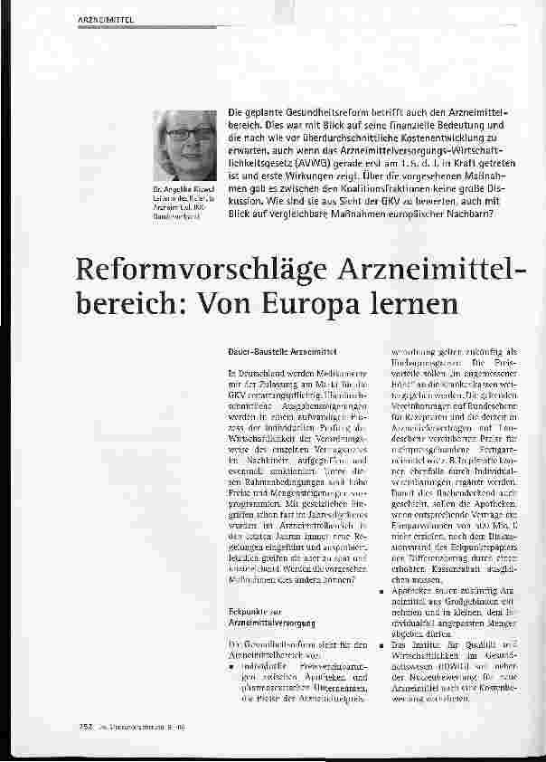 Vorschauseite 1: Reformvorschläge Arzneimittelbereich: Von Europa lernen