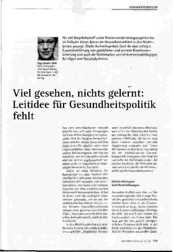 Vorschauseite 1: Viel gesehen, nichts gelernt: Leitidee für Gesundheitspolitik fehlt