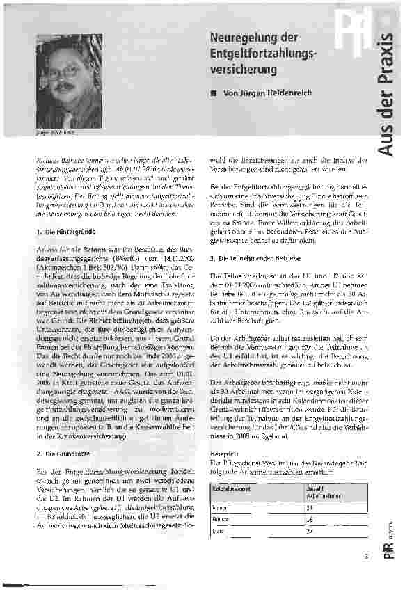 Vorschauseite 1: Neuregelung der Entgeltfortzahlungsversicherung