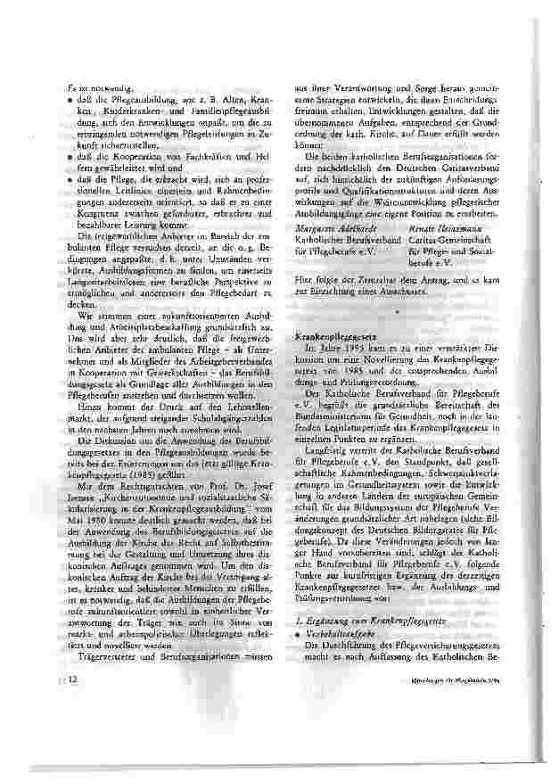 Vorschauseite 5: Tätigkeitsbericht des Katholischen Berufsverbandes für Pflegeberufe e. V. für die Zeit vom 1. Januar bis 31. Dezember 1995