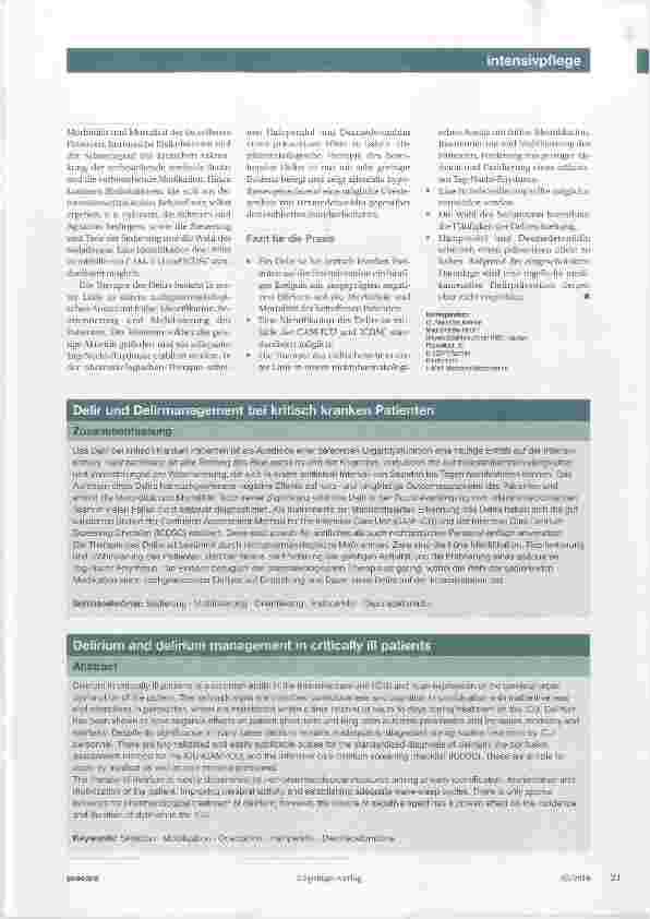 Vorschauseite 6: Delir und Delirmanagement bei kritisch kranken Patienten