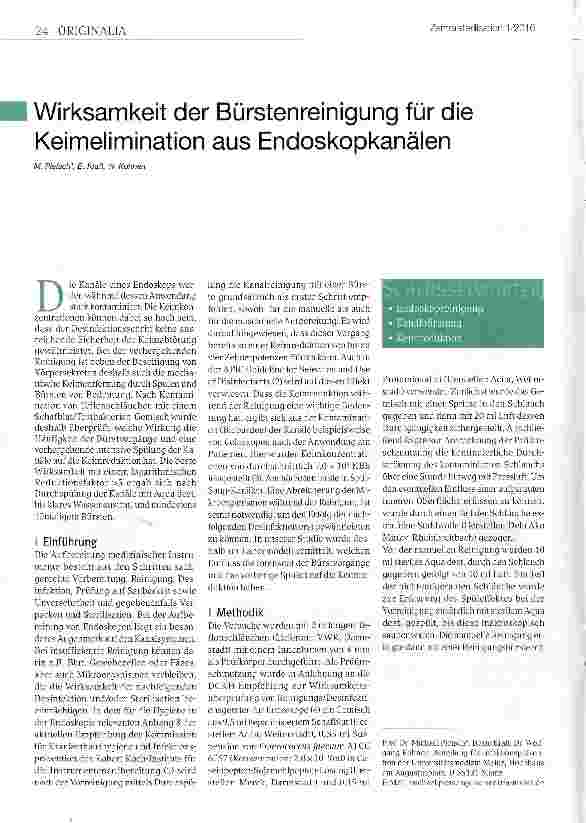 Vorschauseite 1: Wirksamkeit der Bürstenreinigung für die Keimelimination aus Endoskopkanälen