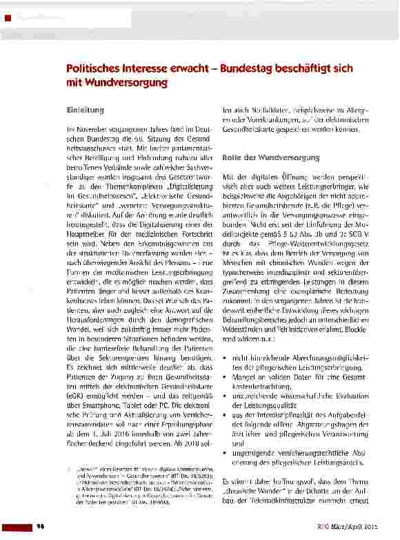 Vorschauseite 1: Politisches Interesse erwacht - Bundestag beschäftigt sich mit Wundversorgung