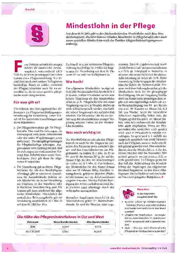 Vorschauseite 1: Mindestlohn in der Pflege