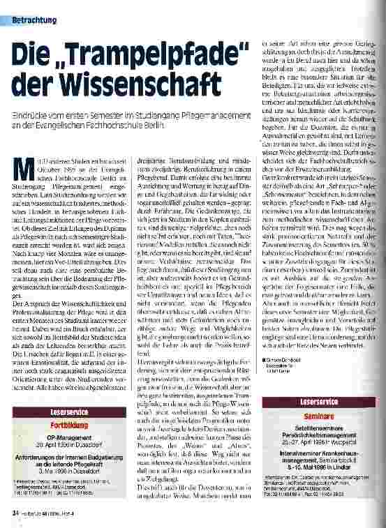 Vorschauseite 1: Die Trampelpfade der Wissenschaft Eindrücke vom ersten Semester im Studiengang Pflegemanagement an der Evangelischen Fachhochschule Berlin