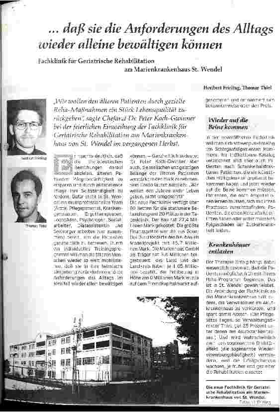 Vorschauseite 1: ... daß sie die Anforderungen des Alltags wieder alleine bewältigen können Fachklinik für geriatrische Rehabilitation am Marienkrankenhaus St. Wendel