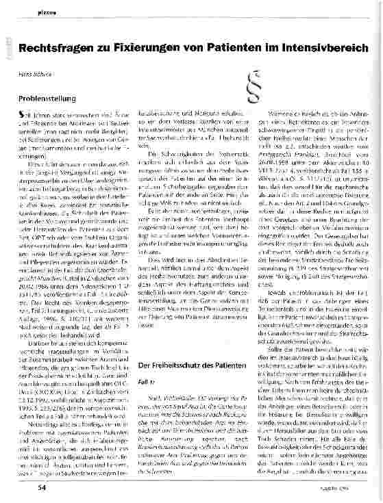 Vorschauseite 1: Rechtsfragen zu Fixierungen von Patienten im Intensivbereich