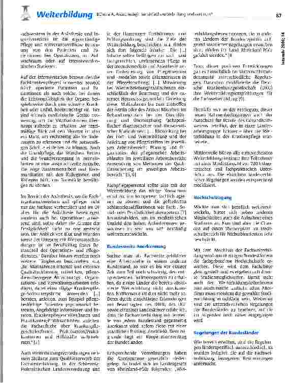 Vorschauseite 2: Anästhesie/Intensivfachweiterbildung und was nun? Qualifikation und berufliche Perspektiven -eine kleine Informationssammlung