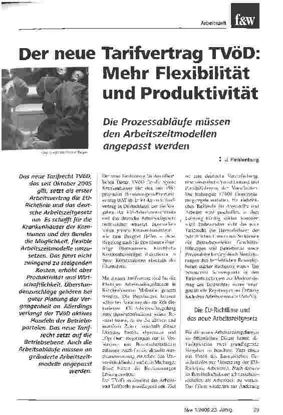 Vorschauseite 1: Der neue Tarifvertrag TVöD: Mehr Flexibilität und ProduktivitätDie Prozessabläufe müssen den Arbeitszeitmodellen angepasst werden