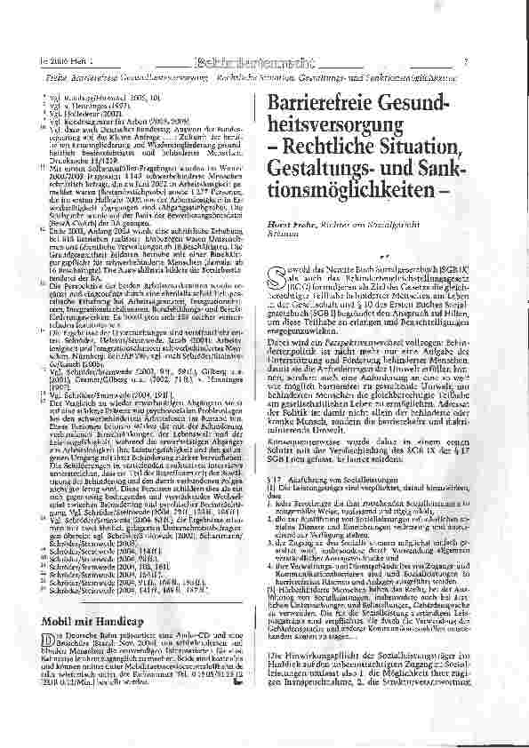 Vorschauseite 1: Barrierefreie Gesundheitsversorgung - Rechtliche Situation, Gestaltungsund Sanktionsmöglichkeiten -