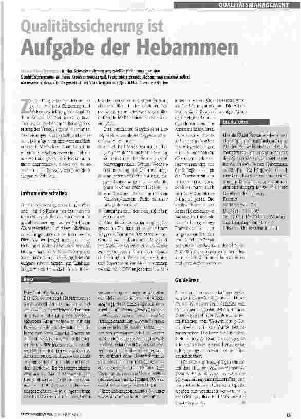 Vorschauseite 1: Qualitätssicherung ist Aufgabe der Hebammen
