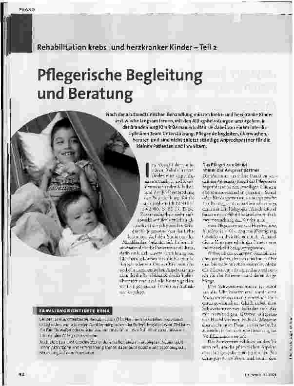 Vorschauseite 1: Rehabilitation krebsund herzkranker Kinder - Teil 2Pflegerische Begleitung und Beratung