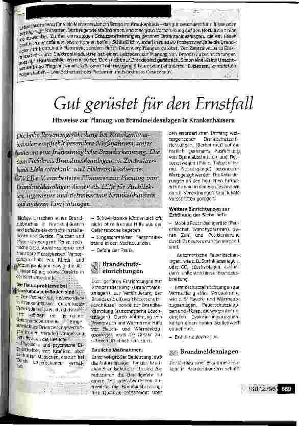 Vorschauseite 1: Gut gerüstet für den Ernstfall Hinweise zur Planung von Brandmeldeanlagen in Krankenhäusern