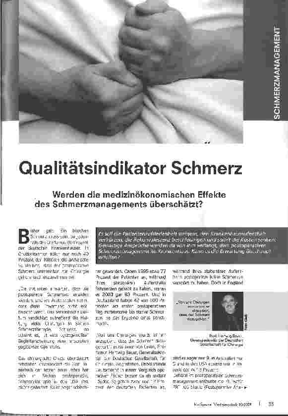 Vorschauseite 1: Qualitätsindikator Schmerz - Werden die medizinökonomischen Effekte des Schmerzmanagements überschätzt?