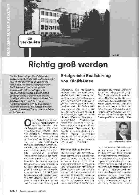 Vorschauseite 1: Richtig groß werden - Erfolgreiche Realisierung von Klinikkäufen
