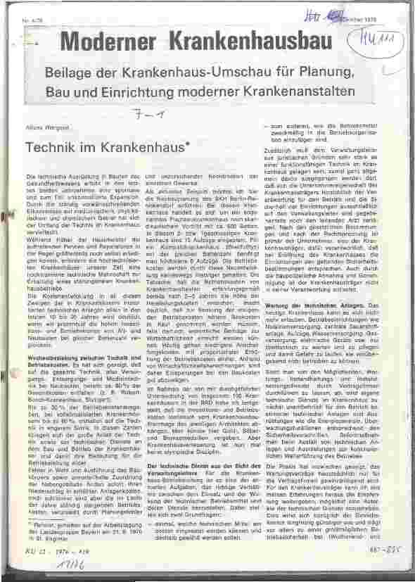 Vorschauseite 1: Moderner Krankenhausbau Technik im Krankenhaus