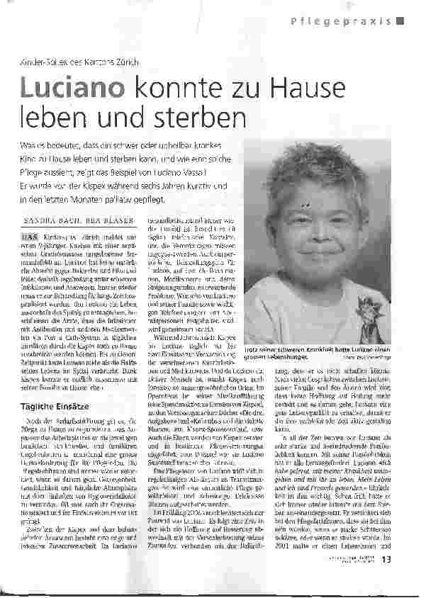 Vorschauseite 1: Luciano konnte zu Hause leben und sterben